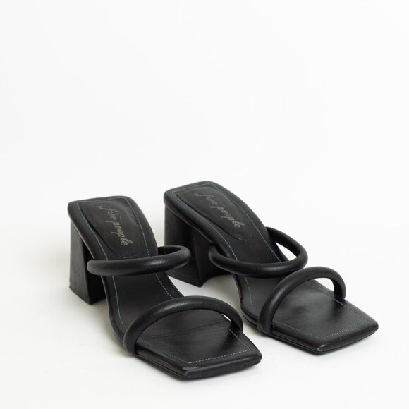 ✨ Free People Parker Double Strap Pillow Heels Square Toe Chunky Sandals Black - Picture 3 of 15